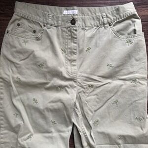 Charter Club Size 10 Dragonfly Embroidered Pants Sage Green Ankle Cottagecore